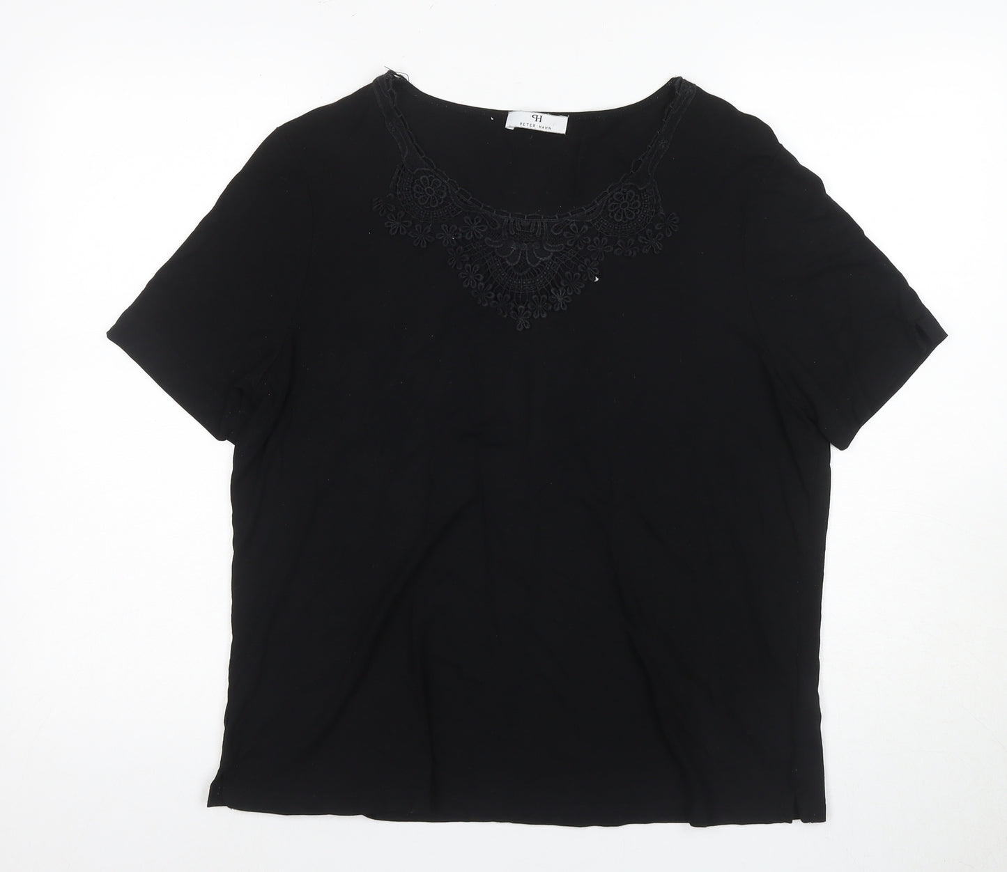 Peter Hahn Women's Black Crochet Accent Top - Size 20