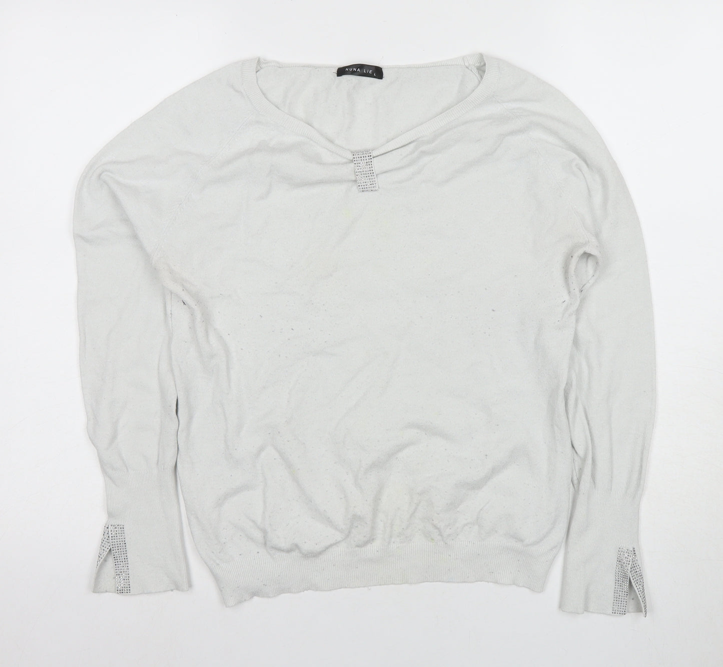 Nuna Lie Women's White V-Neck Sequin Long Sleeve Knit Top Size L