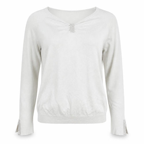 Nuna Lie Women's White V-Neck Sequin Long Sleeve Knit Top Size L