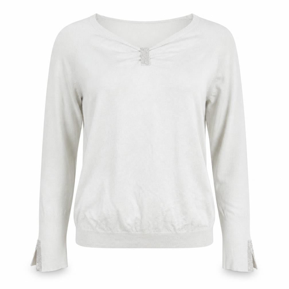 Nuna Lie Women's White V-Neck Sequin Long Sleeve Knit Top Size L