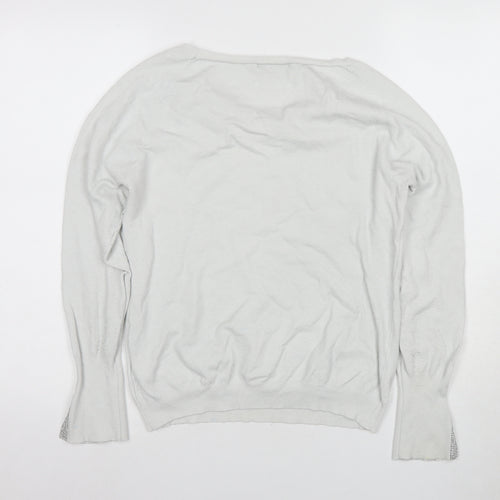 Nuna Lie Women's White V-Neck Sequin Long Sleeve Knit Top Size L