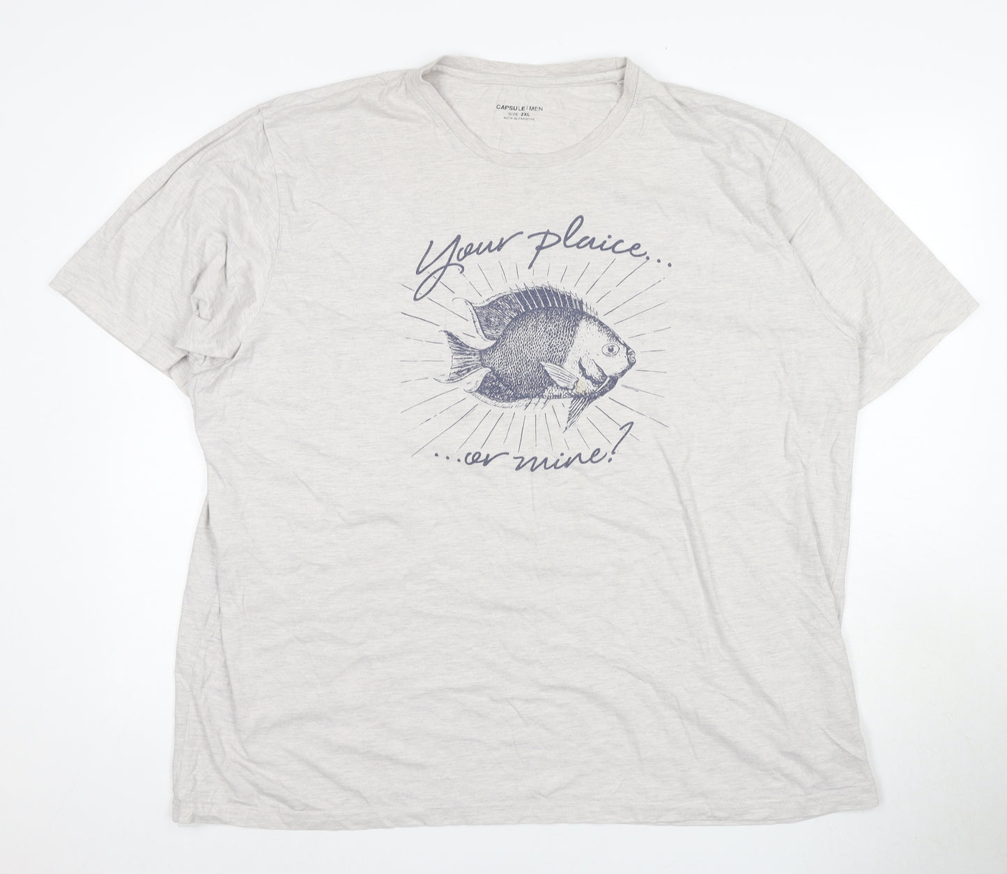 Casual Men Grey 2XL Fish Graphic T-Shirt
