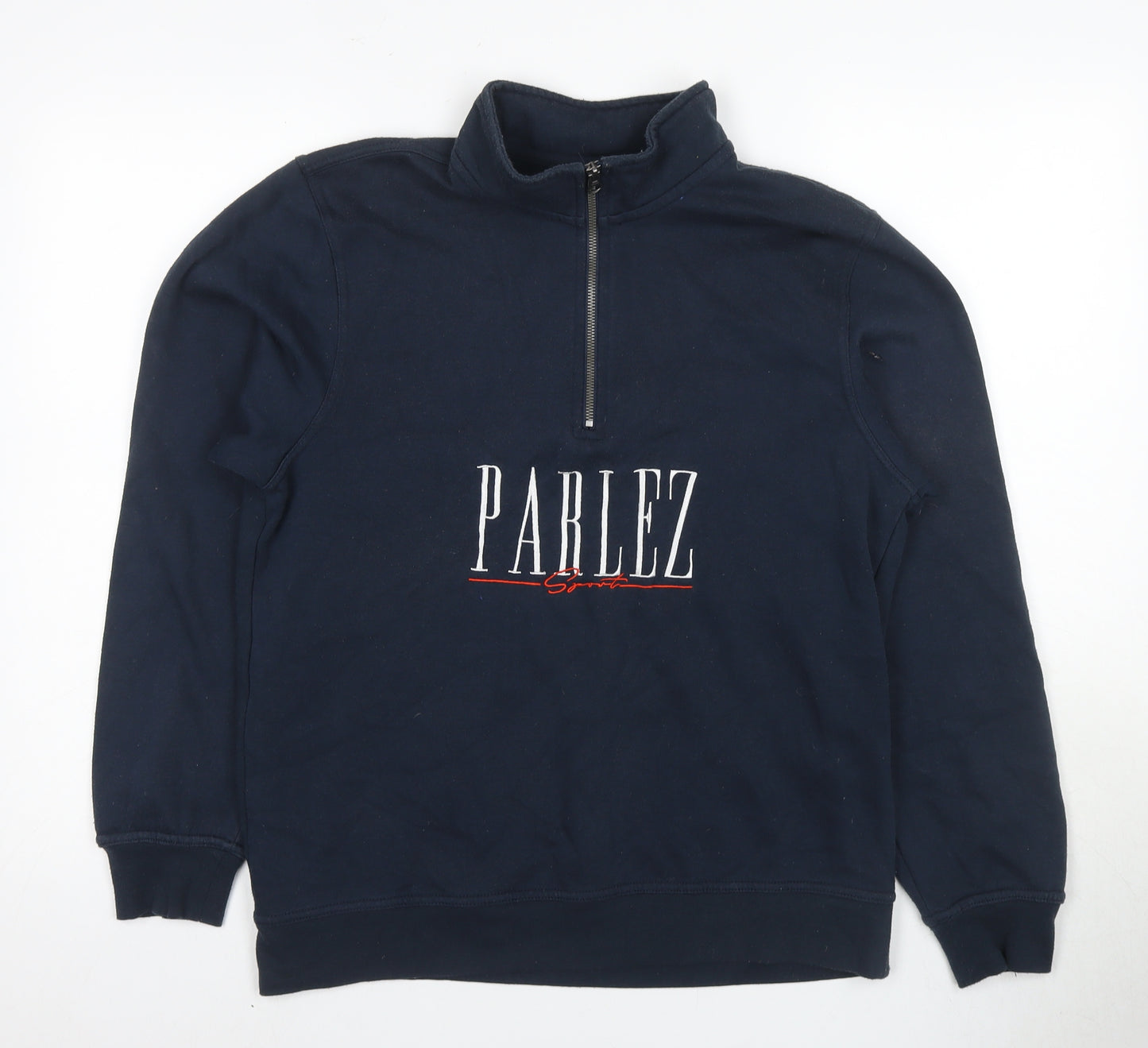 Parlez Men's Blue 1/4 Zip Logo Sweatshirt M