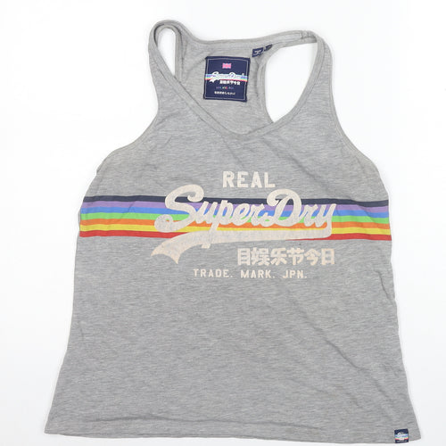 SuperDry Women's Grey Tank Top, Size 14, Retro Style