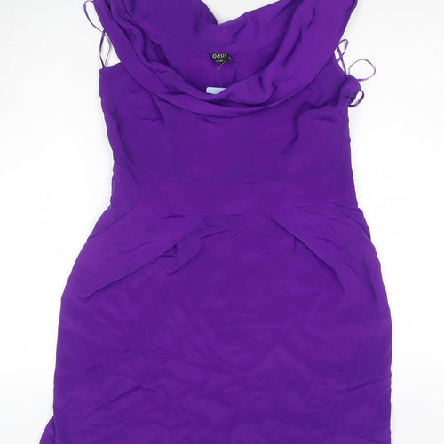 Oasis Women Purple Sheath Dress Size 14 Cowl Neck