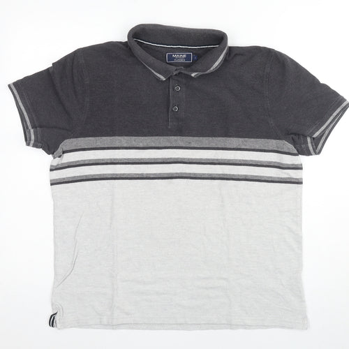 Maine New England Men's Grey Striped Polo Size L