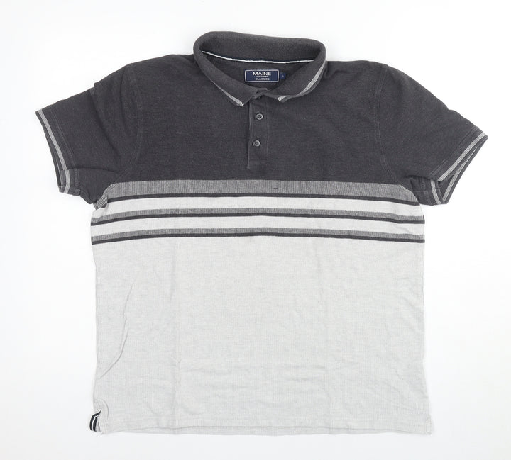 Maine New England Men's Grey Striped Polo Size L
