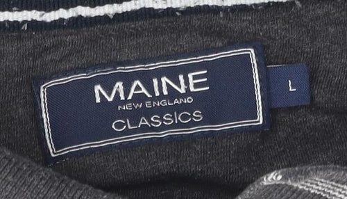 Maine New England Men's Grey Striped Polo Size L