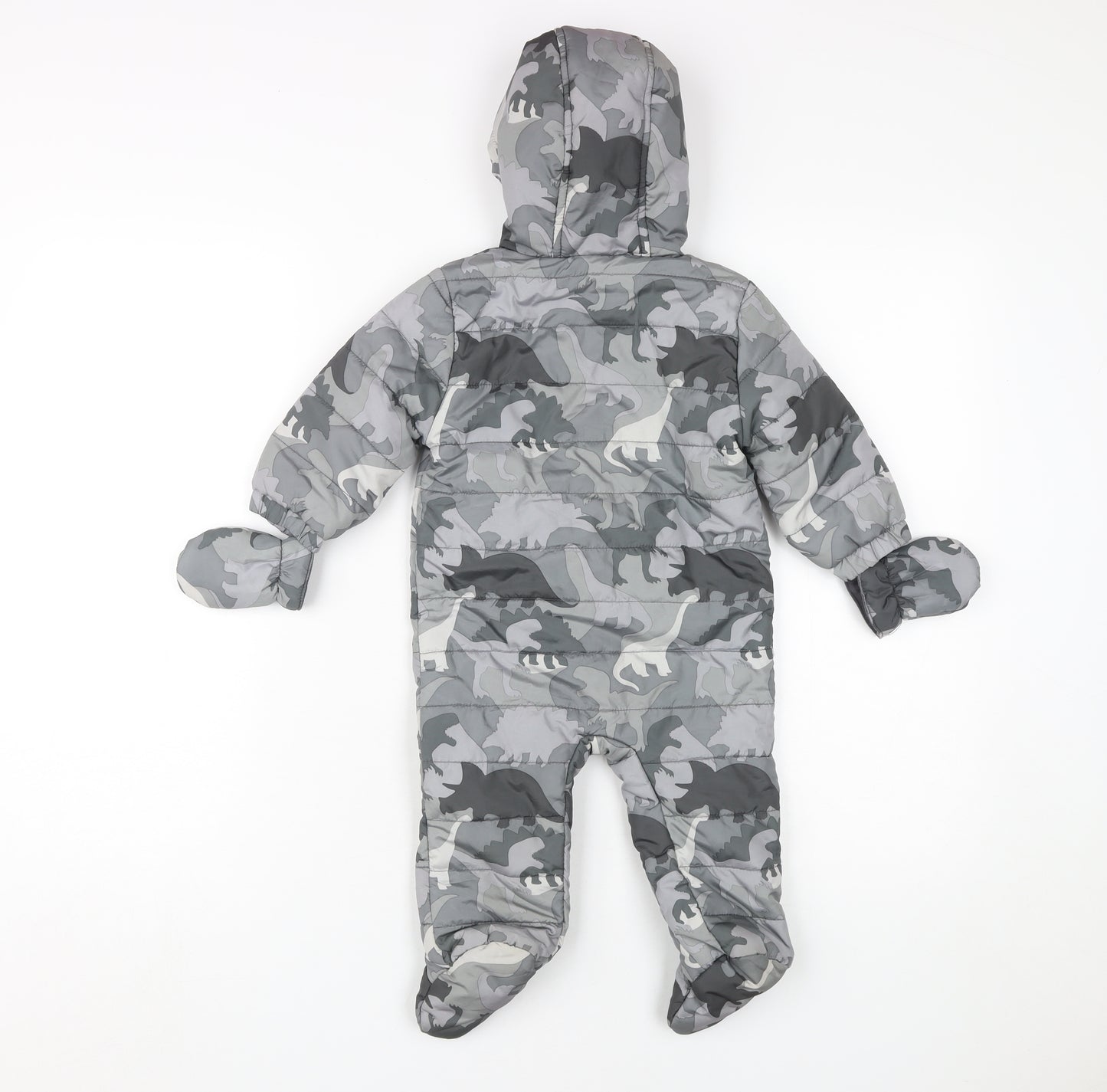 Next Unisex Baby Grey Dinosaur Puffer Snowsuit 6-9 Months