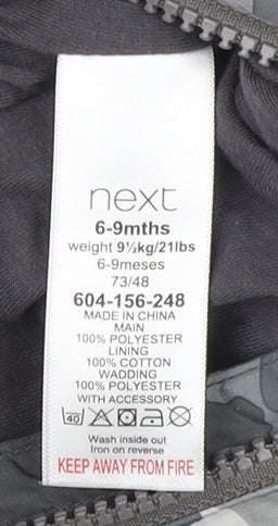 Next Unisex Baby Grey Dinosaur Puffer Snowsuit 6-9 Months