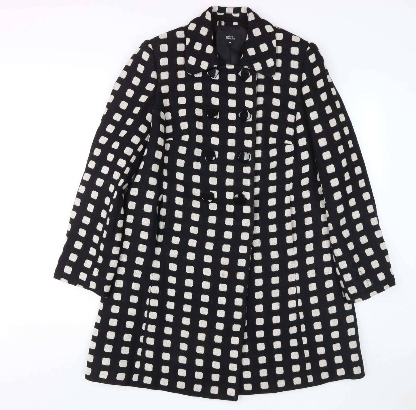 Marks and Spencer Women's Black Check Coat Size 14