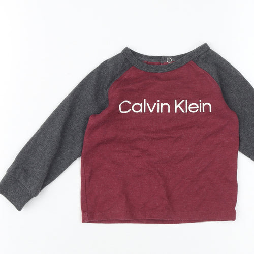 Calvin Klein Unisex Grey Red T-Shirt, 18-24 Months, Crew Neck
