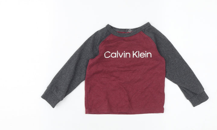 Calvin Klein Unisex Grey Red T-Shirt, 18-24 Months, Crew Neck
