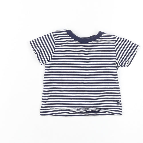 JoJo Maman Bébé Unisex Striped T-Shirt 9-12M Blue Cotton