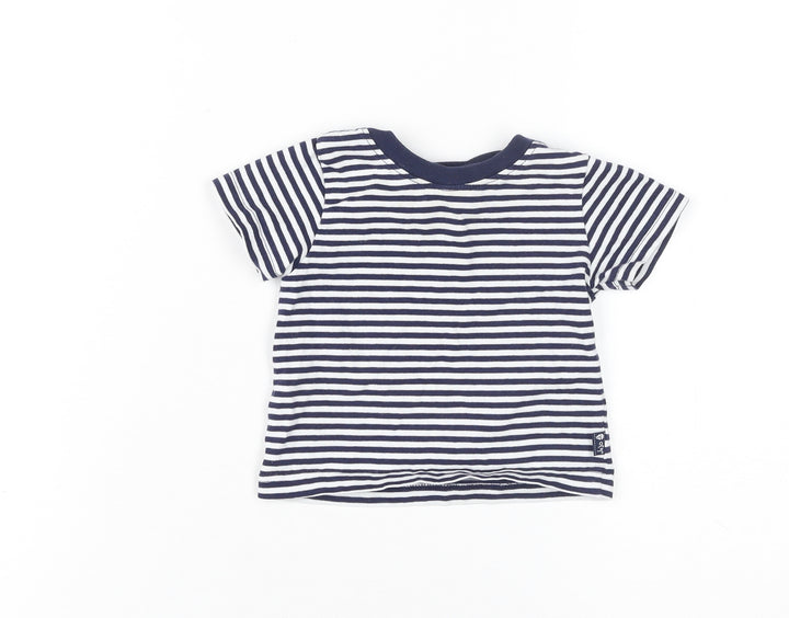 JoJo Maman Bébé Unisex Striped T-Shirt 9-12M Blue Cotton