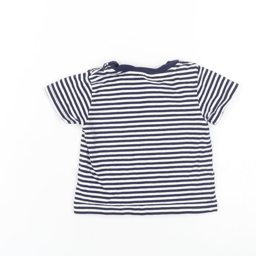 JoJo Maman Bébé Unisex Striped T-Shirt 9-12M Blue Cotton