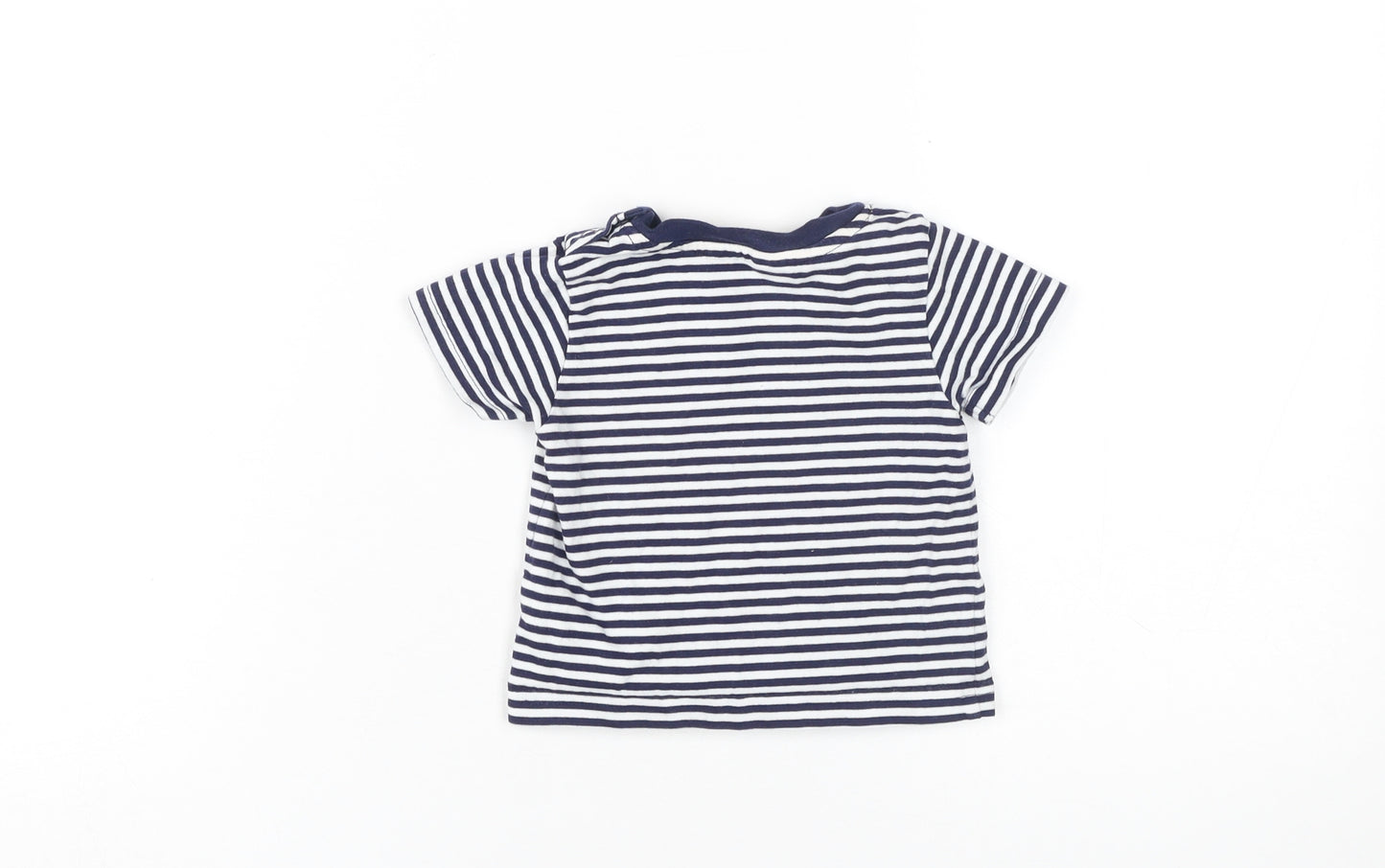 JoJo Maman Bébé Unisex Striped T-Shirt 9-12M Blue Cotton