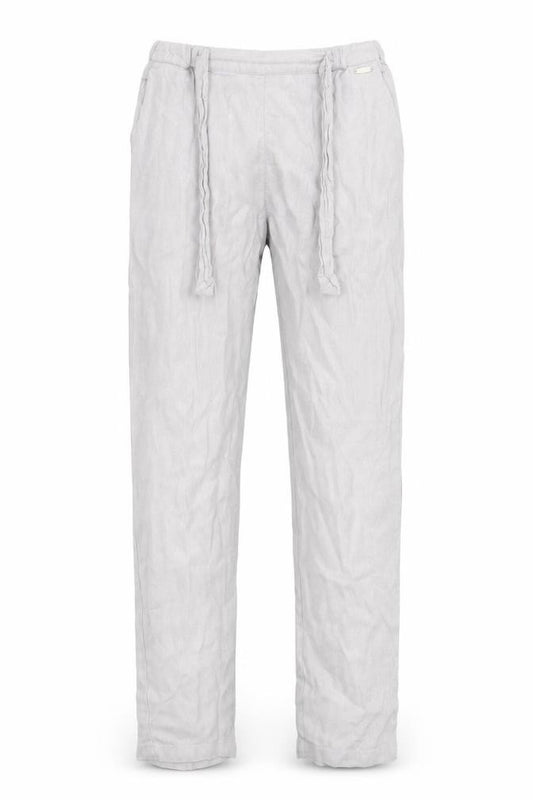 Front view of Massimo Dutti boys’ beige linen trousers 11-12 years elastic waist