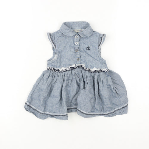 Calvin Klein Girls Blue Chambray Shirt Dress, 3-4 Years, Casual
