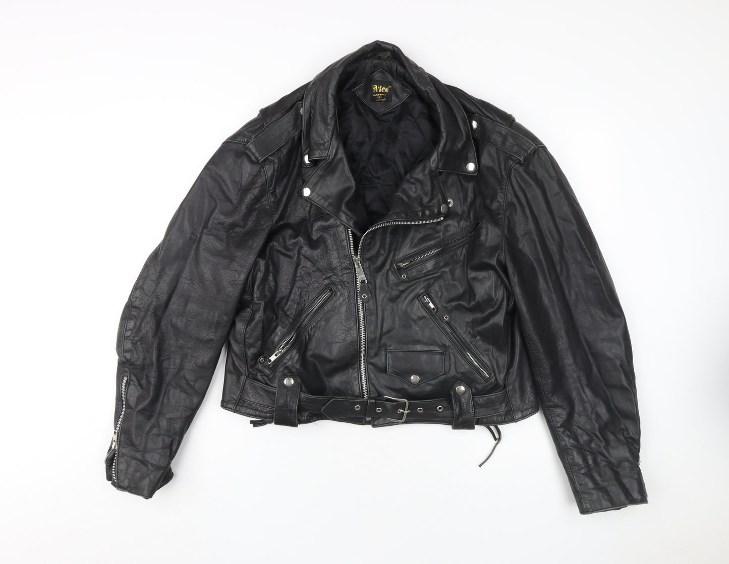 Nice London Women's Black Leather Biker Jacket Size 14