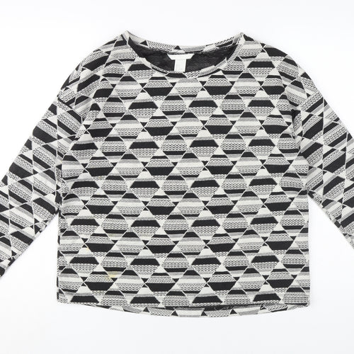 H&M Women's Black Geometric Long Sleeve Top Size 12