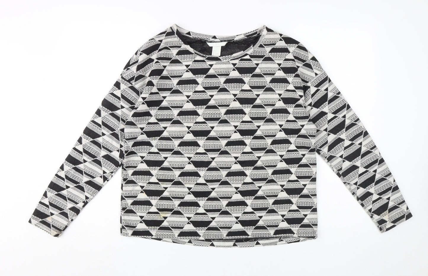 H&M Women's Black Geometric Long Sleeve Top Size 12