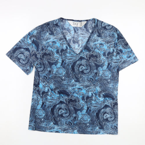 Tigi Women's Blue Geometric V-Neck T-Shirt M