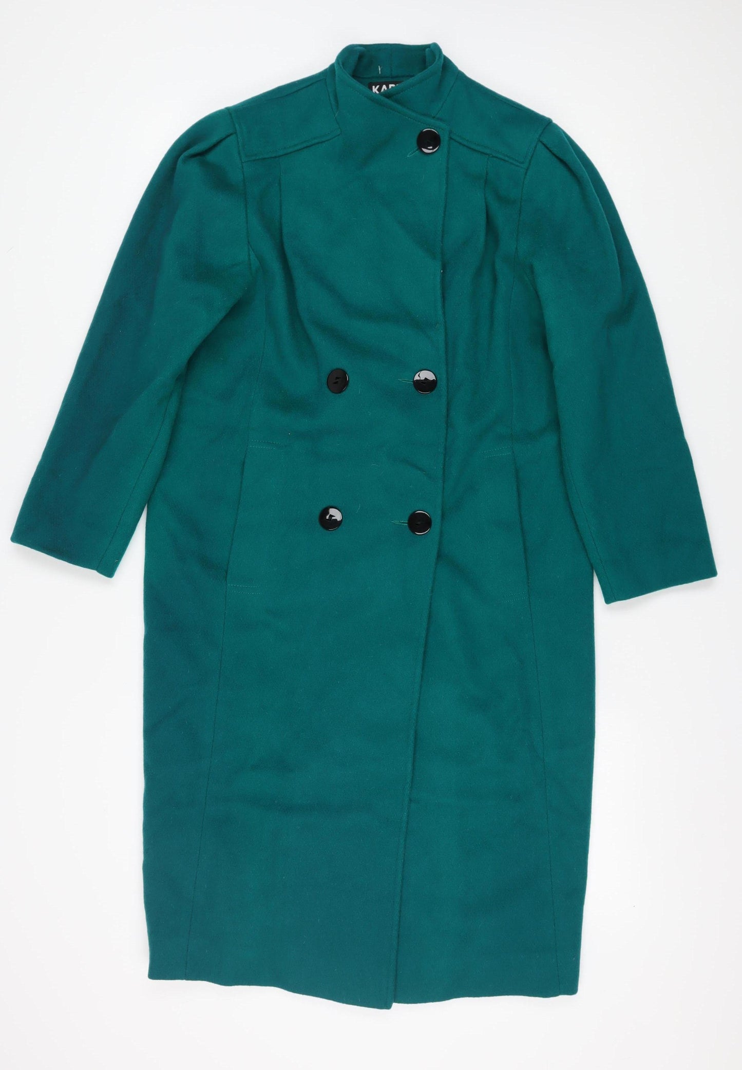 Karen Petites Green Wool Overcoat, Womens, Size Petites