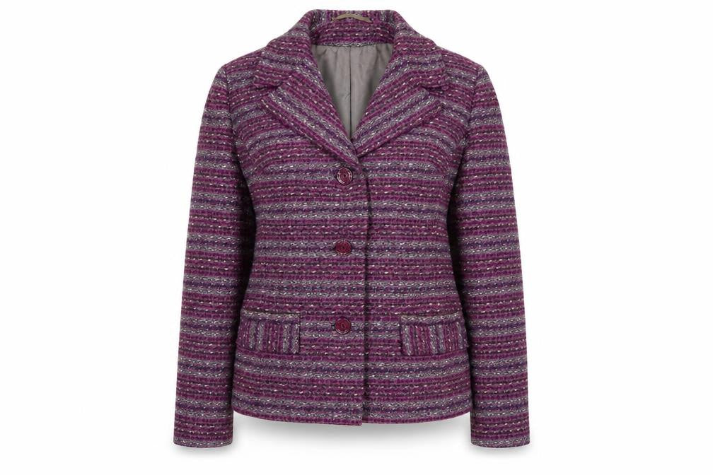 Front view of Rogant Women's Purple Tweed Suit Jacket, Lined, Size Regular