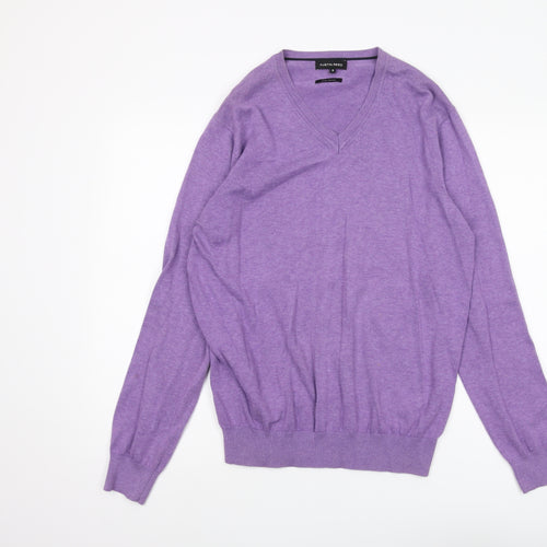 Austin Reed Men's Purple V-Neck Pullover Jumper - S