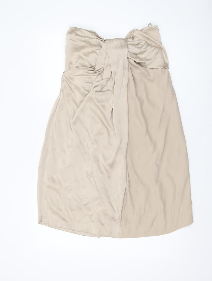 AllSaints Women's Beige Silk Strapless Dress, Bow Accent
