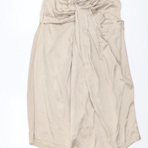 AllSaints Women's Beige Silk Strapless Dress, Bow Accent