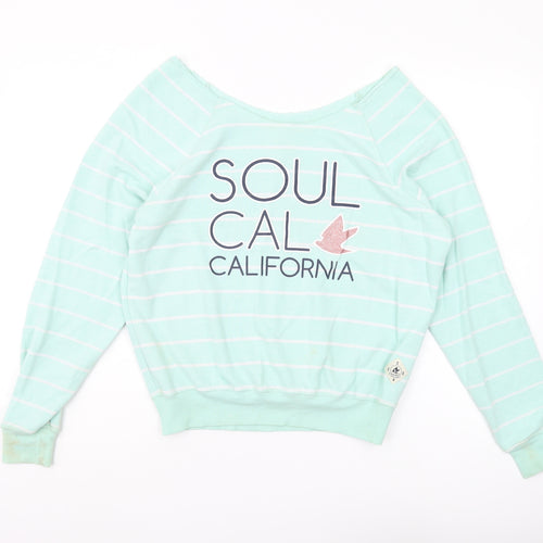 Soul Cal & Co Women's Green Striped Pullover Sweatshirt XS