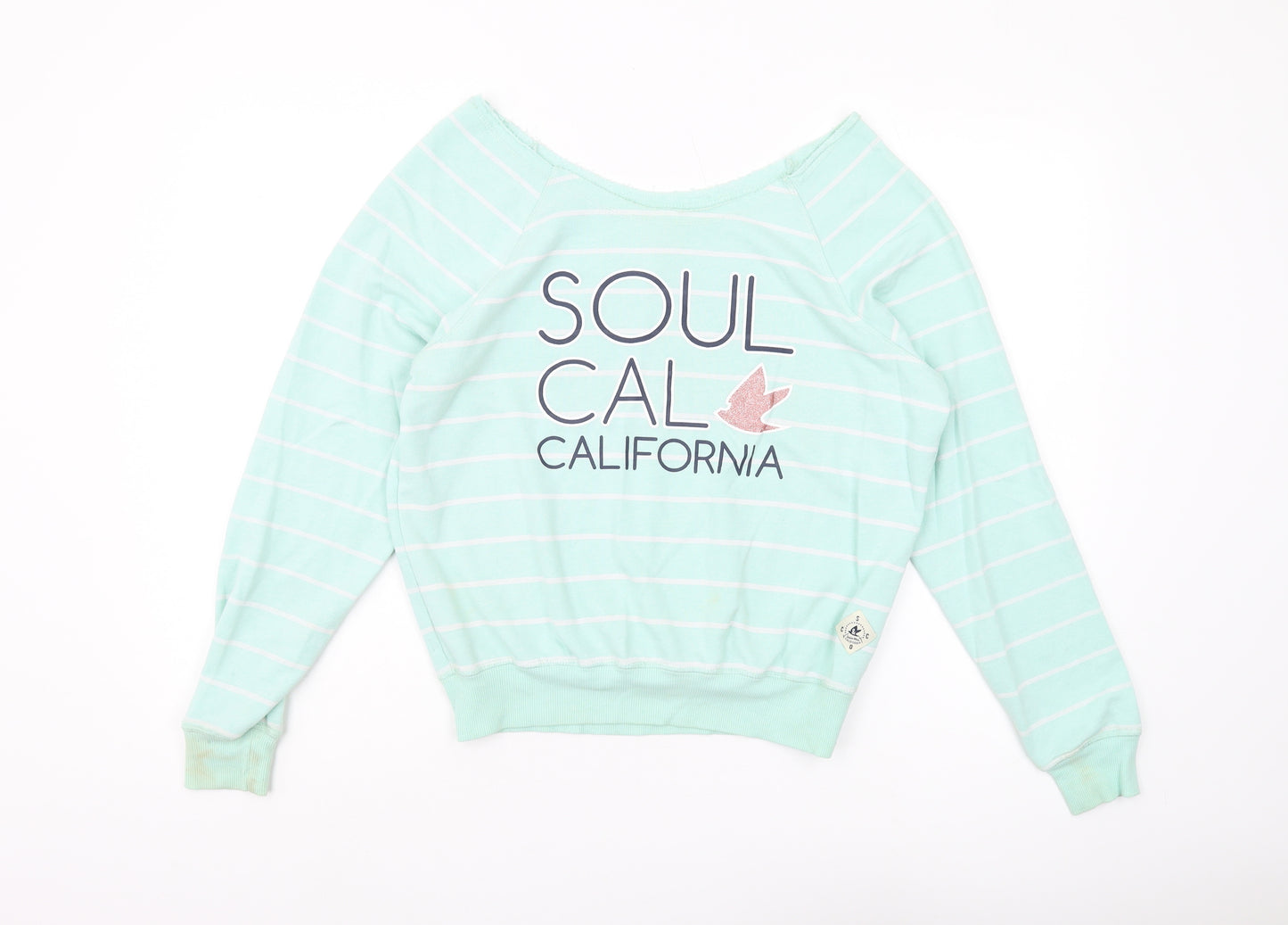 Soul Cal & Co Women's Green Striped Pullover Sweatshirt XS