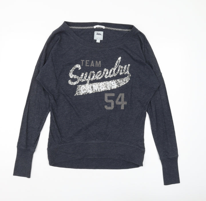 Superdry Women's Grey Jersey Boat Neck T-Shirt 2XS