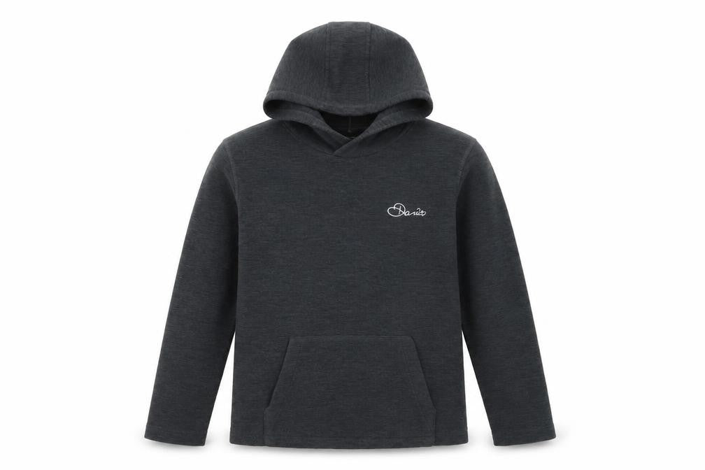 Front view of Dare 2b boys’ black pullover hoodie 11-12 years logo hooded