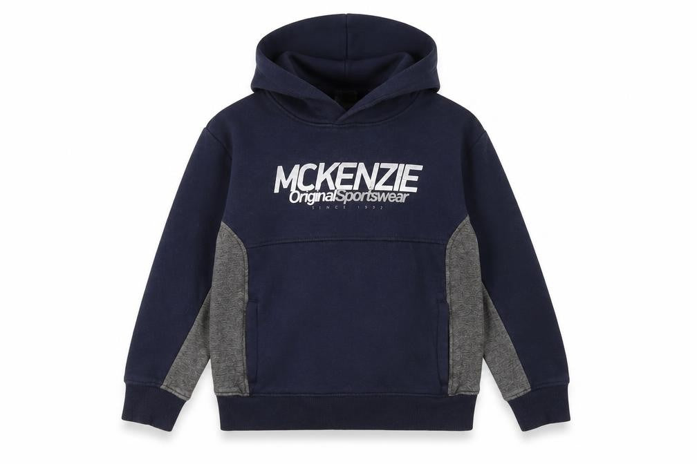 Front view of McKenzie boys’ blue pullover hoodie 6-7 years