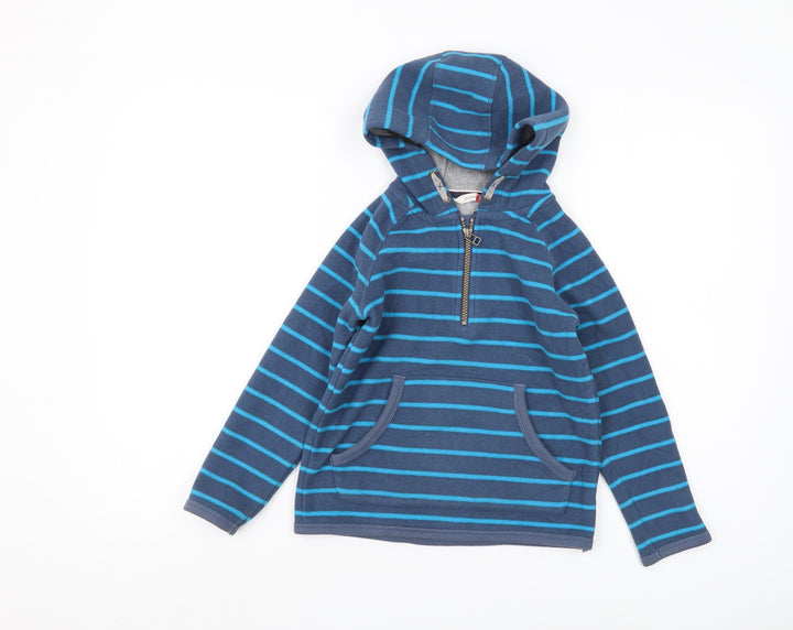 John Lewis Boys Blue Striped Pullover Hoodie - Size 7 Years