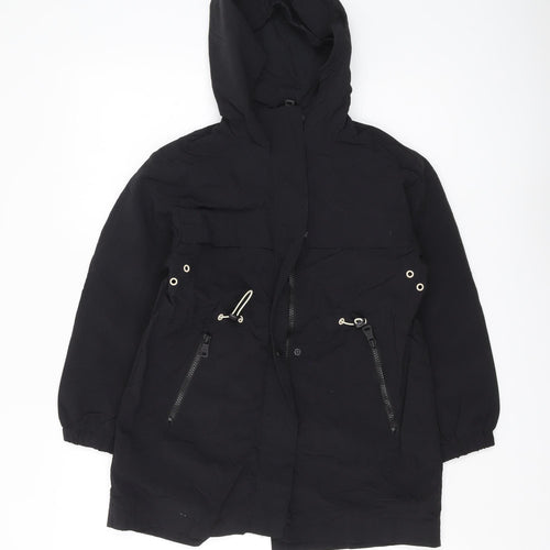 Zara Girls Black Parka Coat, 8Y, Hooded, Casual Mid-Length
