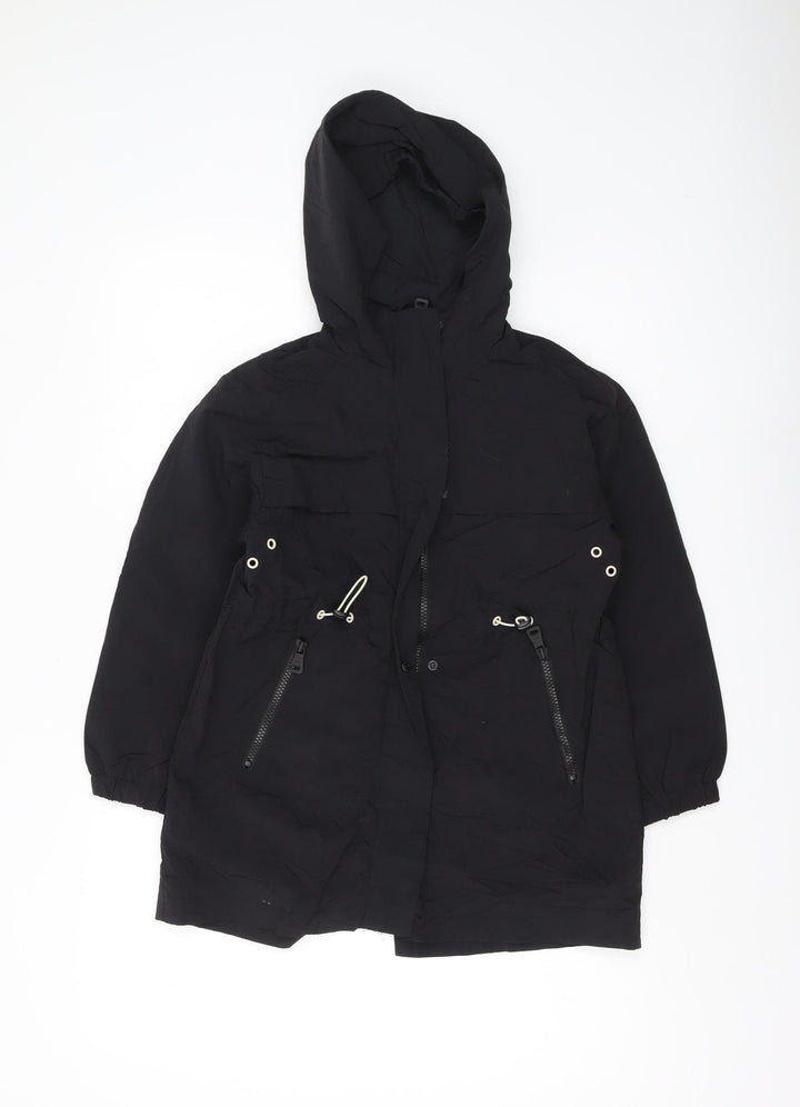 Zara Girls Black Parka Coat, 8Y, Hooded, Casual Mid-Length