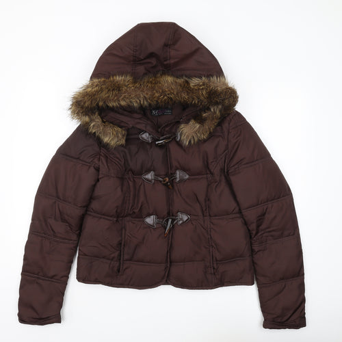 Zara Women's Brown Puffer Jacket L Winter Hooded