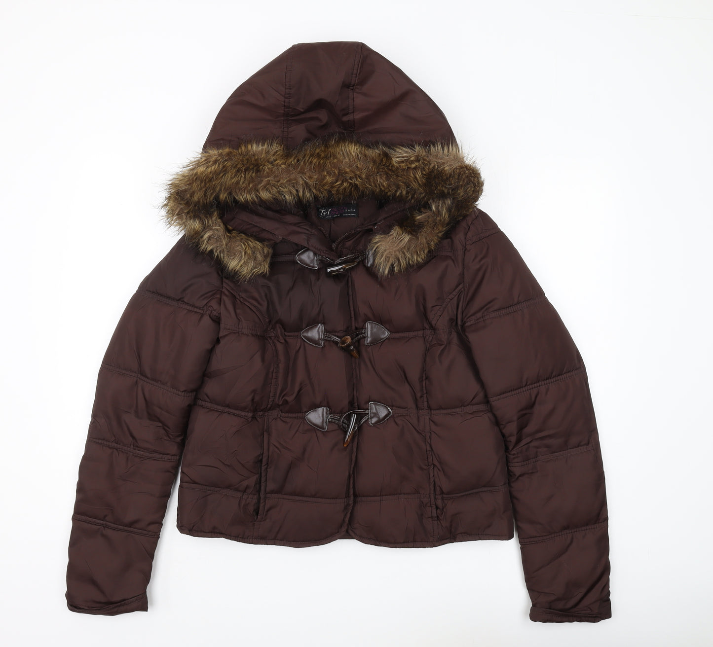 Zara Women's Brown Puffer Jacket L Winter Hooded