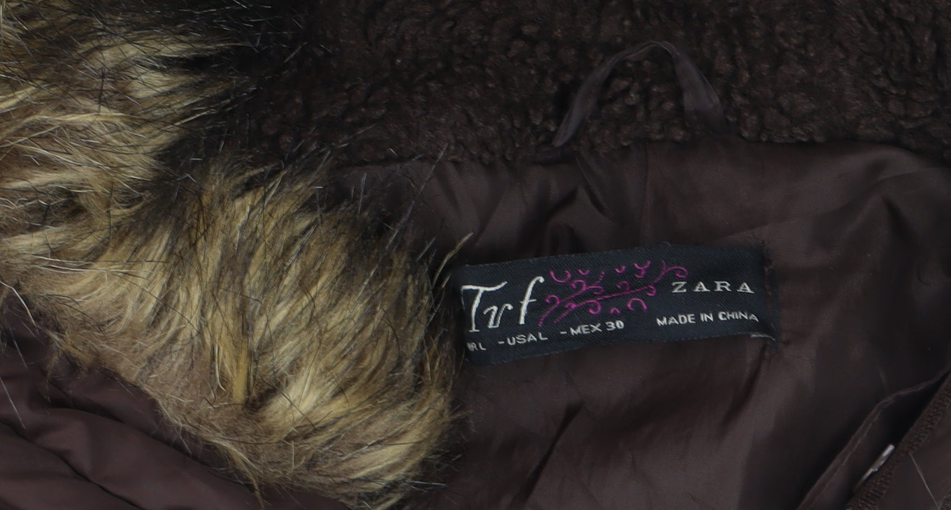 Zara Women's Brown Puffer Jacket L Winter Hooded