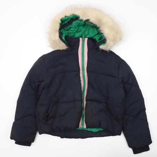 Topshop Women's Black Puffer Jacket Size 12 with Hood