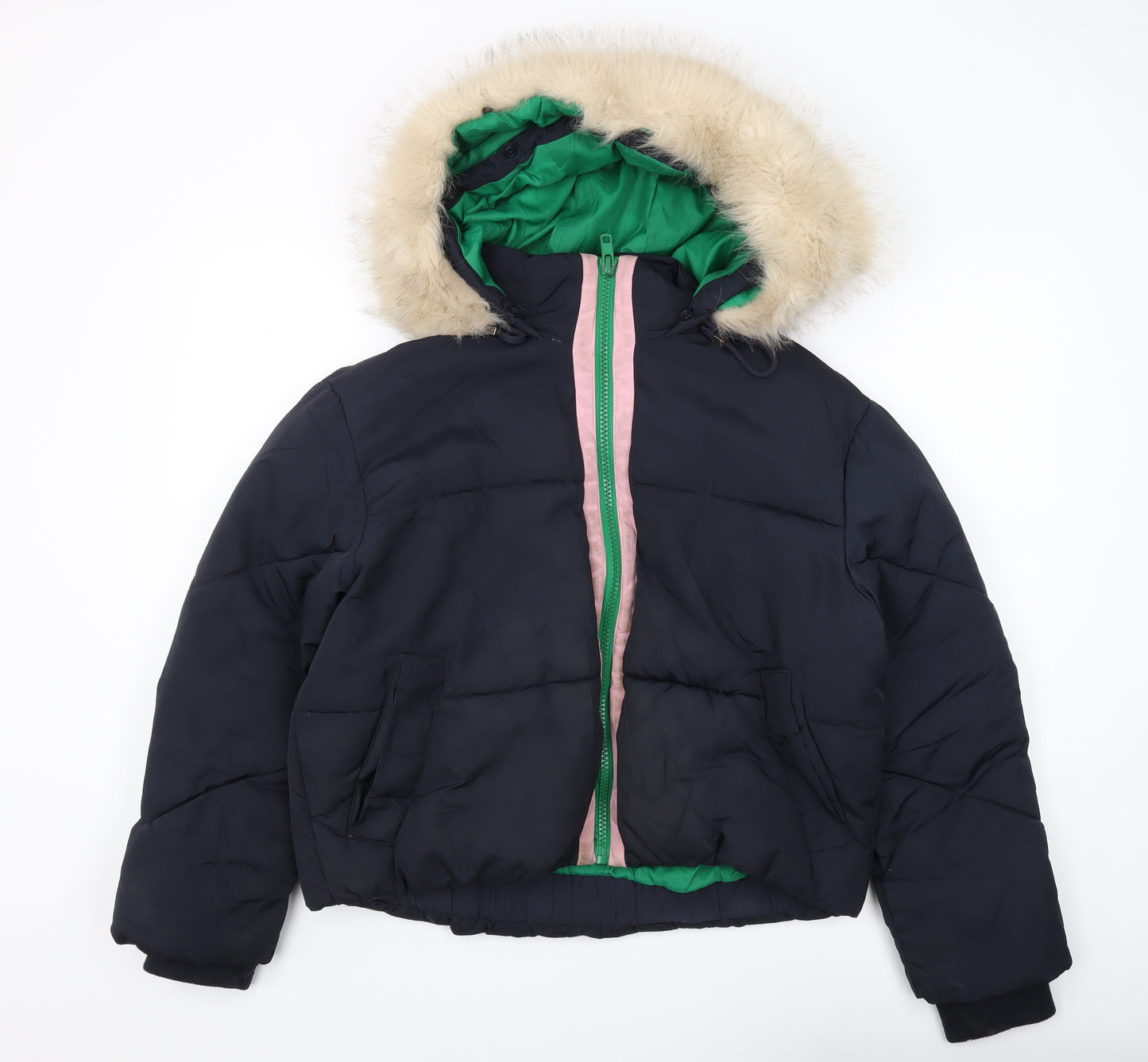 Topshop Women's Black Puffer Jacket Size 12 with Hood