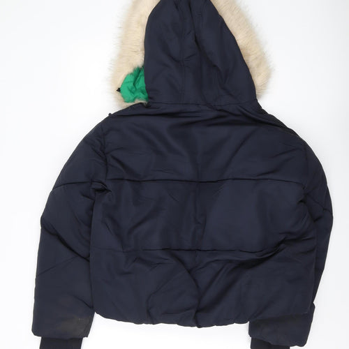 Topshop Women's Black Puffer Jacket Size 12 with Hood