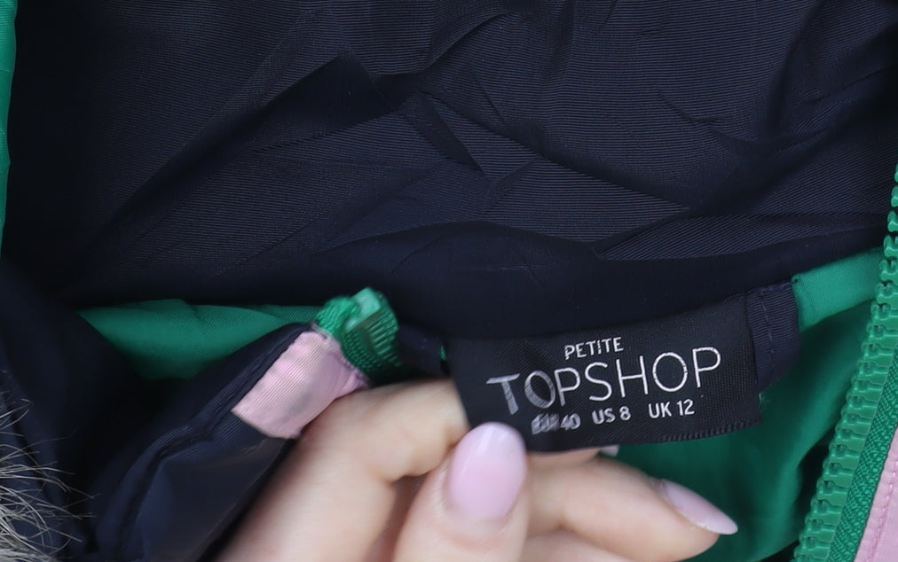 Topshop Women's Black Puffer Jacket Size 12 with Hood