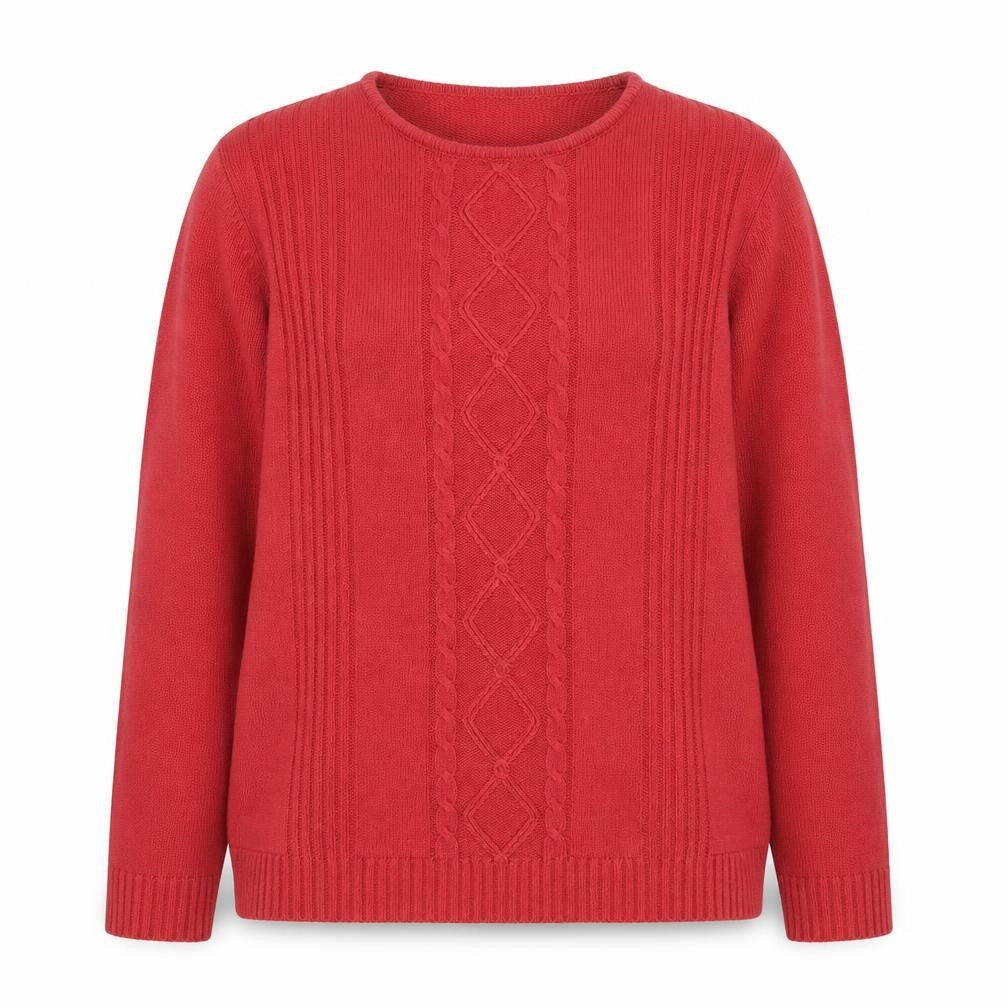 Front view of Honor Millburn Women's Red Cable-Knit Jumper M
