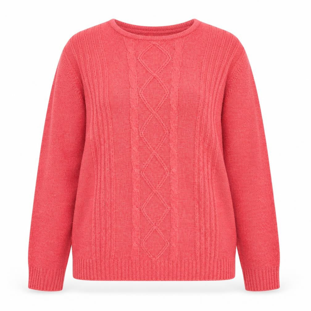 Front view of Honor Millburn Women's Pink Cable-Knit Pullover M