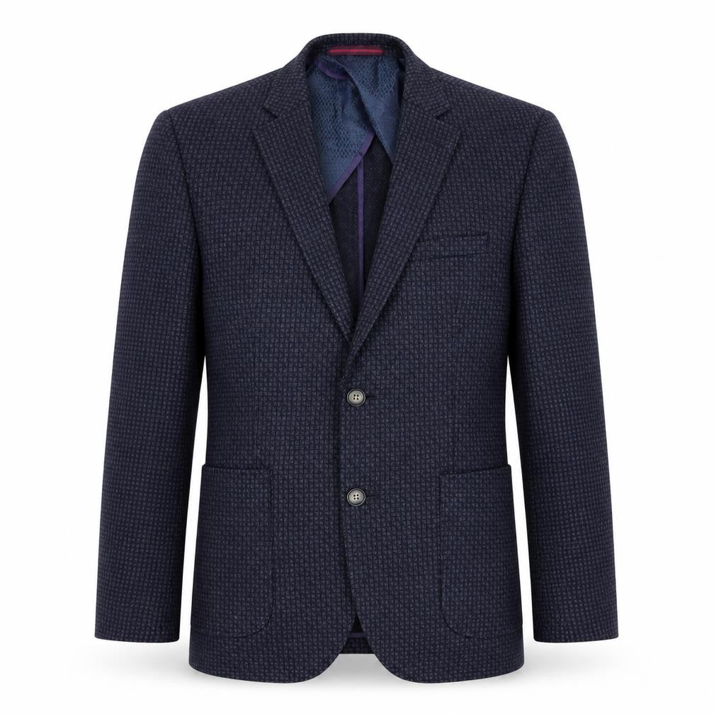 Front view of Original Penguin Men's Blue Blazer, 38, Geometric Pattern, Regular Fit